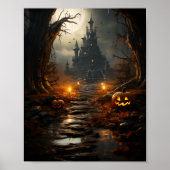 Halloween pompoen in bos spooky buiten pompoen poster (Voorkant)