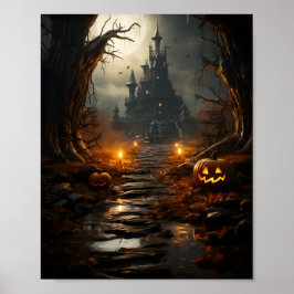 Halloween pompoen in bos spooky buiten pompoen poster