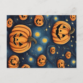 Halloween Pompoen in de sterrennacht Briefkaart