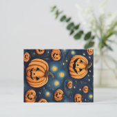 Halloween Pompoen in de sterrennacht Briefkaart (Staand voorkant)