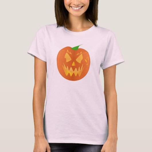 Halloween pompoen in roze t-shirt (Voorkant)