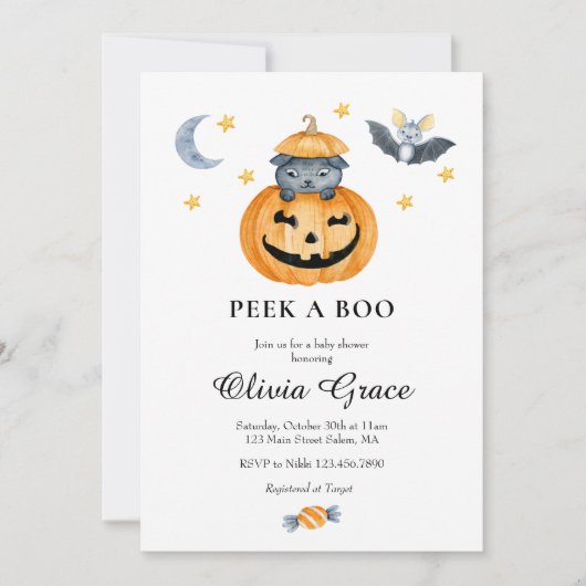 Halloween Pompoen Jack-o-lantern Baby Shower Uitno Kaart (Voorkant)