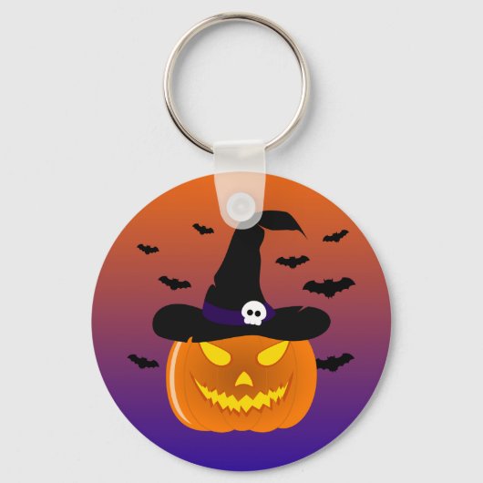 Halloween pompoen Jack o'Lantern heks hoed Sleutelhanger (Voorkant)