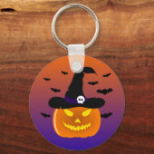 Halloween pompoen Jack o'Lantern heks hoed Sleutelhanger (Voorkant)