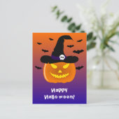 Halloween pompoen Jack o'Lantern heksenhoed Briefkaart (Staand voorkant)