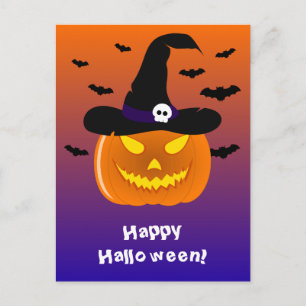 Halloween pompoen Jack o'Lantern heksenhoed Briefkaart