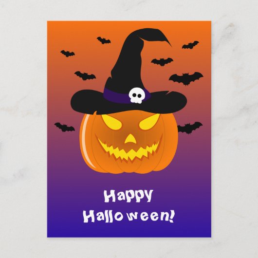 Halloween pompoen Jack o'Lantern heksenhoed Briefkaart (Voorkant)