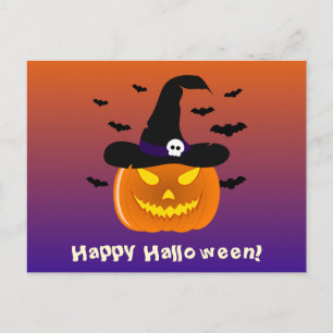 Halloween pompoen Jack o'Lantern heksenhoed Briefkaart
