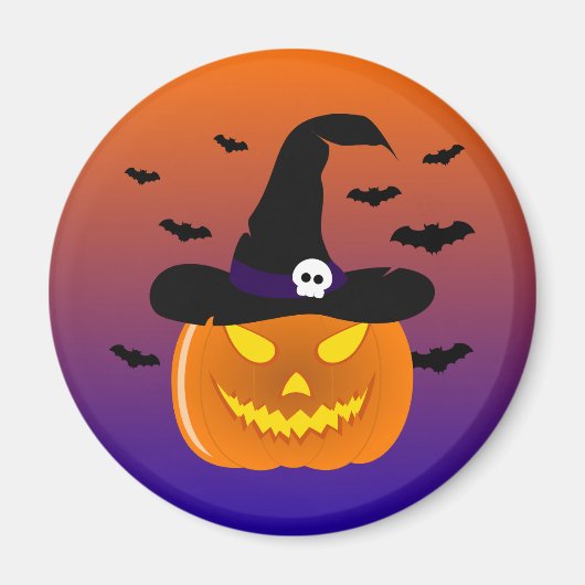 Halloween pompoen Jack o'Lantern Heksenhoed Magneet (Voorkant)
