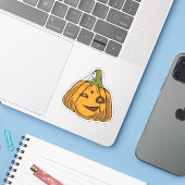 Halloween pompoen karakter sticker (Laptop met iPhone)