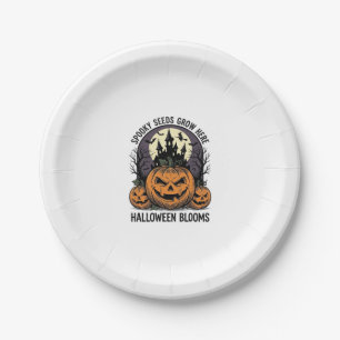 Halloween Pompoen Kasteel Vintage Griezelen Shirt_ Papieren Bordje
