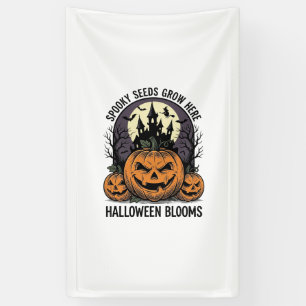 Halloween Pompoen Kasteel Vintage Griezelen Shirt_ Spandoek