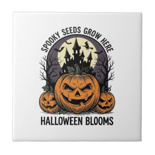 Halloween Pompoen Kasteel Vintage Griezelen Shirt_ Tegeltje