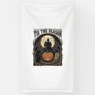 Halloween Pompoen Kat Geheime Vintage Seizoen Scen Spandoek
