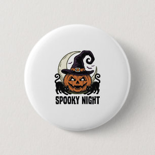 Halloween Pompoen Kat Heks Hoed Vintage T-shirt_1 Ronde Button 5,7 Cm