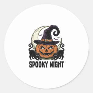 Halloween Pompoen Kat Heks Hoed Vintage T-shirt_1 Ronde Sticker