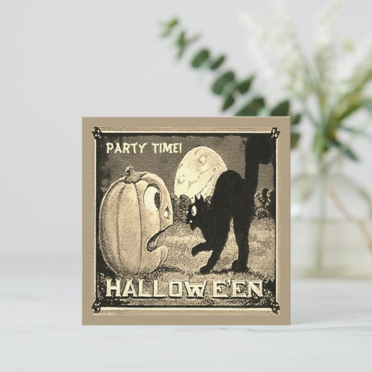 Halloween Pompoen Kat in Mozaïek Sepia Kaart (Staand voorkant)