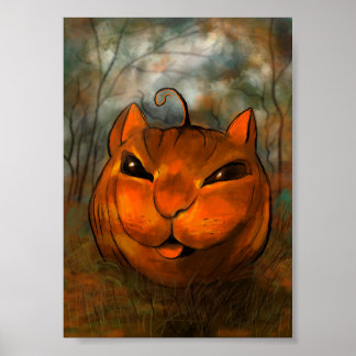Halloween Pompoen Kat Print