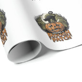 Halloween Pompoen Kat Ruw Patch Vintage Gravure Cadeaupapier (Rol Hoek)