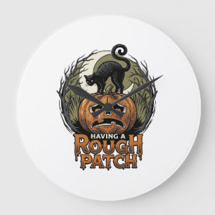 Halloween Pompoen Kat Ruw Patch Vintage Gravure Grote Klok