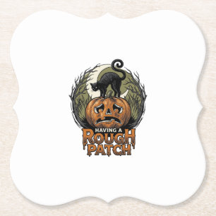 Halloween Pompoen Kat Ruw Patch Vintage Gravure Kartonnen Onderzetters