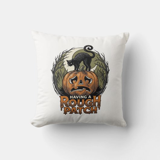 Halloween Pompoen Kat Ruw Patch Vintage Gravure Kussen (Voorkant)