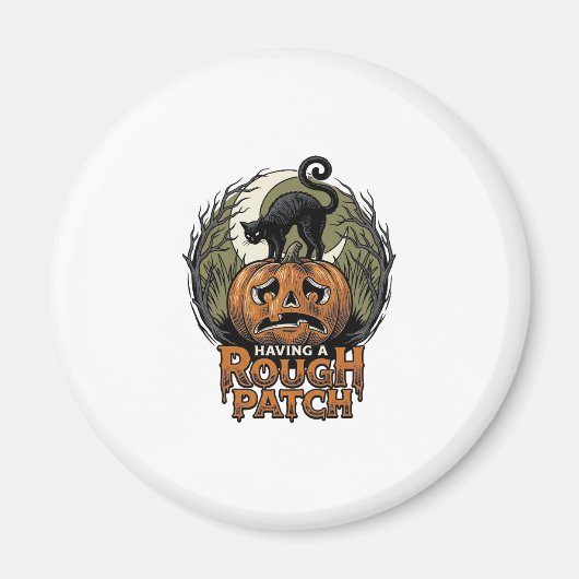 Halloween Pompoen Kat Ruw Patch Vintage Gravure Magneet (Voorkant)