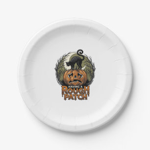 Halloween Pompoen Kat Ruw Patch Vintage Gravure Papieren Bordje