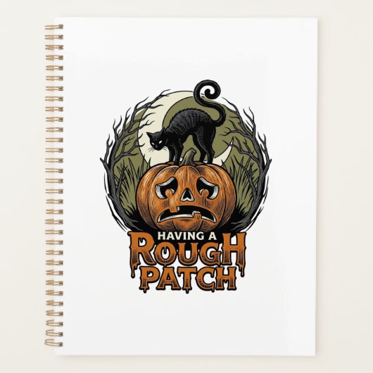 Halloween Pompoen Kat Ruw Patch Vintage Gravure Planner (Voorkant)