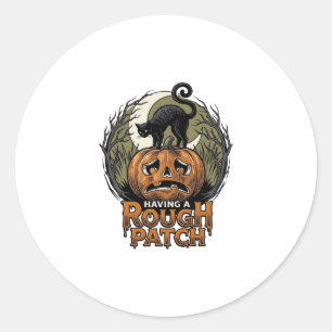 Halloween Pompoen Kat Ruw Patch Vintage Gravure Ronde Sticker