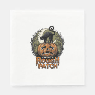 Halloween Pompoen Kat Ruw Patch Vintage Gravure Servet