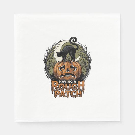 Halloween Pompoen Kat Ruw Patch Vintage Gravure Servet (Voorkant)