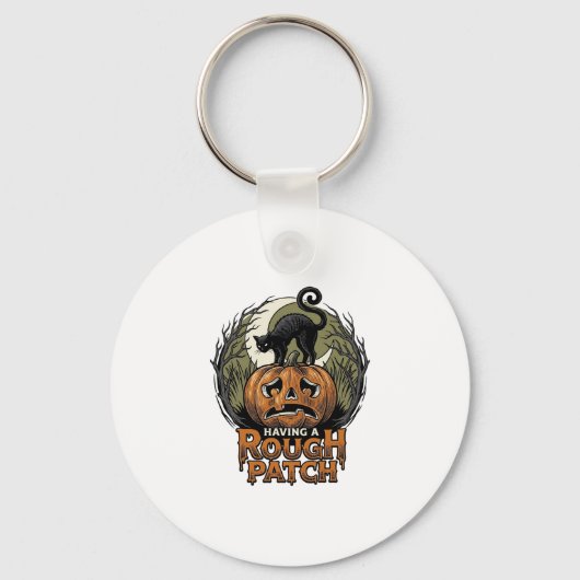 Halloween Pompoen Kat Ruw Patch Vintage Gravure Sleutelhanger (Voorkant)