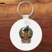Halloween Pompoen Kat Ruw Patch Vintage Gravure Sleutelhanger (Voorkant)