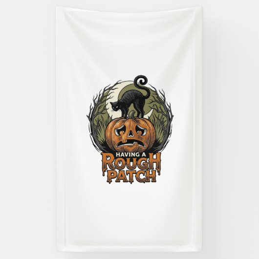 Halloween Pompoen Kat Ruw Patch Vintage Gravure Spandoek (Verticaal)
