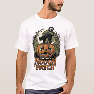 Halloween Pompoen Kat Ruw Patch Vintage Gravure T-shirt