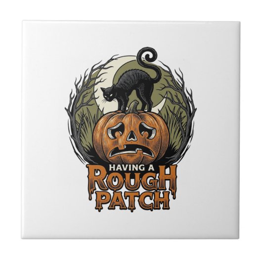Halloween Pompoen Kat Ruw Patch Vintage Gravure Tegeltje (Voorkant)