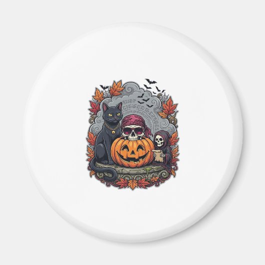 Halloween Pompoen Kat Schedel Grim Reaper Herfst B Magneet (Voorkant)
