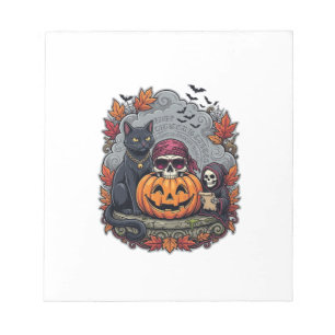 Halloween Pompoen Kat Schedel Grim Reaper Herfst B Notitieblok