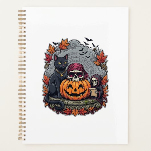 Halloween Pompoen Kat Schedel Grim Reaper Herfst B Planner (Voorkant)
