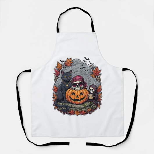 Halloween Pompoen Kat Schedel Grim Reaper Herfst B Schort (Voorkant)