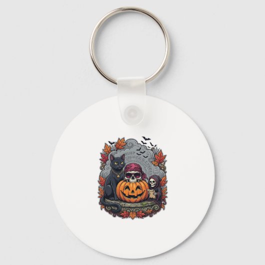 Halloween Pompoen Kat Schedel Grim Reaper Herfst B Sleutelhanger (Voorkant)