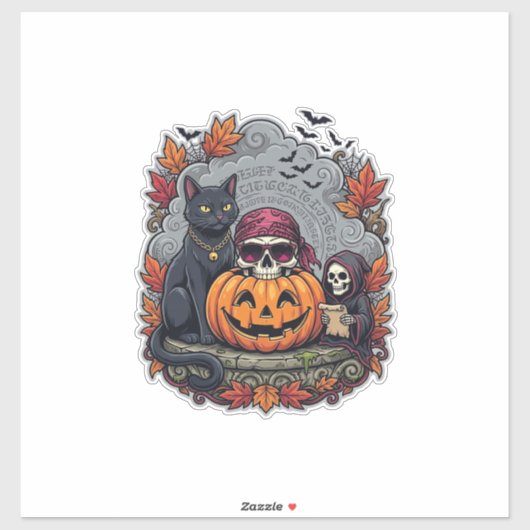 Halloween Pompoen Kat Schedel Grim Reaper Herfst B Sticker (Vel)