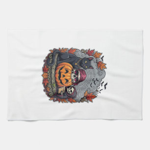Halloween Pompoen Kat Schedel Grim Reaper Herfst B Theedoek