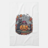 Halloween Pompoen Kat Schedel Grim Reaper Herfst B Theedoek (Verticaal)