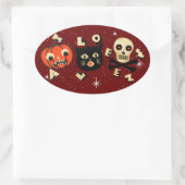 Halloween pompoen kat schedel ovale sticker (Tas)