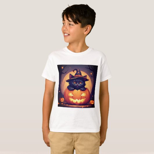 Halloween pompoen kat vibes t-shirt (Voorkant volledig)