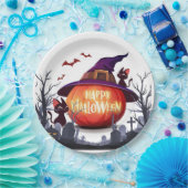 Halloween pompoen, katten en heks ha papieren bordje (Feest)