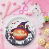 Halloween pompoen, katten en heks ha papieren bordje (Feest)