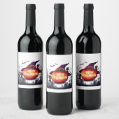 Halloween pompoen, katten en heks ha wijn etiket (Flessen)